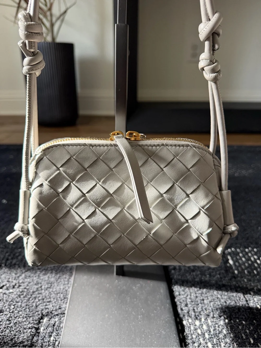 Bottega Veneta Intrecciato Concert Bag in sterling with gold hardware